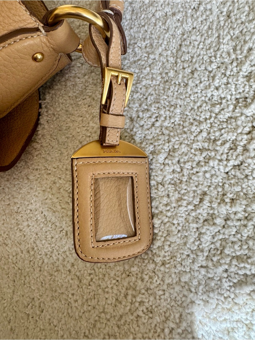 PRADA Vitello Daino Leather Side Pocket Hobo Shoulder Bag - Beige/Camel Gold - Picture 8 of 10